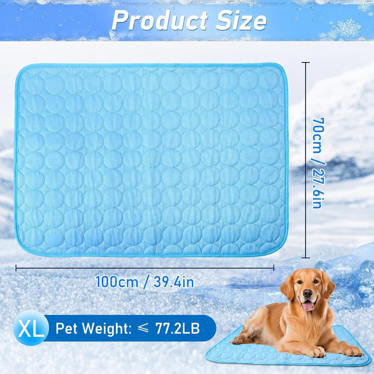 Reusable Dog Cooling Mat ,70 X 100CM Cooling Mat for Dogs , Machine Washable Cool Touch Cooling Fabric Mat for Dogs with Non Slip Bottom, Cooling Blanket for Hot Weather, for Crate, Floor, Travel