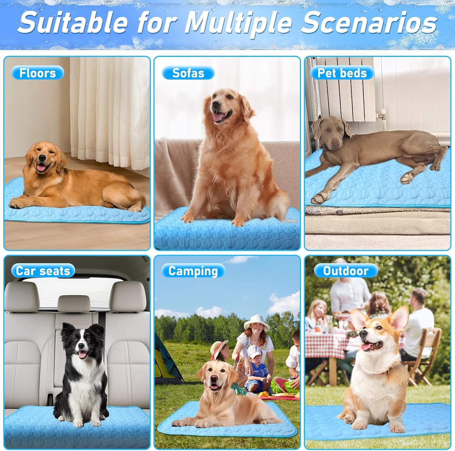 Reusable Dog Cooling Mat ,70 X 100CM Cooling Mat for Dogs , Machine Washable Cool Touch Cooling Fabric Mat for Dogs with Non Slip Bottom, Cooling Blanket for Hot Weather, for Crate, Floor, Travel