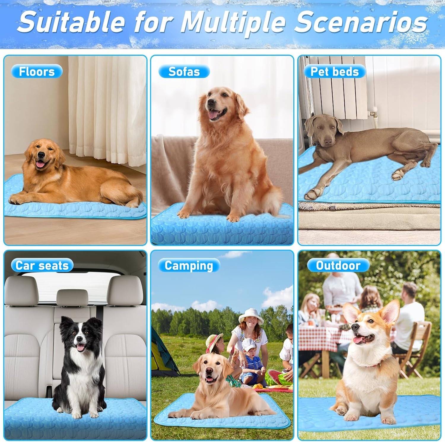 Reusable Dog Cooling Mat ,70 X 100CM Cooling Mat for Dogs , Machine Washable Cool Touch Cooling Fabric Mat for Dogs with Non Slip Bottom, Cooling Blanket for Hot Weather, for Crate, Floor, Travel
